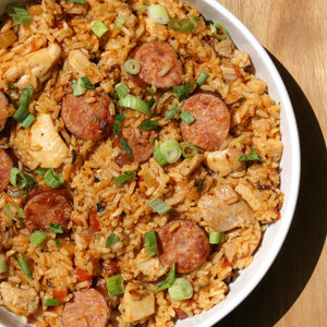 creole jambalaya with chicken and sausage