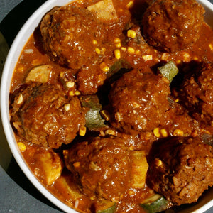 meatballs with carne guisada sauce