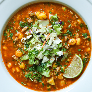 Bowl of pozole soup