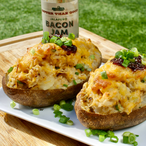 twice baked potatoes and bacon jam